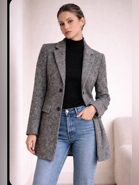 J Crew Factory Tweed Wool Blend Topcoat, Gray, 00